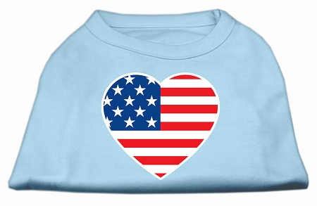 American Flag Heart Screen Print Shirt Baby Blue Lg